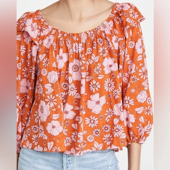 Free People NWT Miss Daisy Floral Printed Smock Blouse sz S - Picture 4 of 8